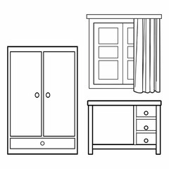 table,window and cupboard line vector illustration