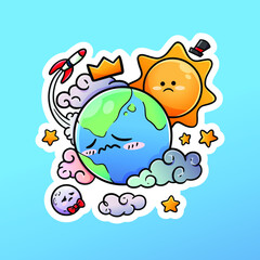 Fototapeta premium SAD EARTH DOODLE ILLUSTRATION
