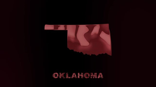 Oklahoma state lettering with glitch art effect. Oklahoma state. USA. United States of America. Text or labels Oklahoma with silhouette