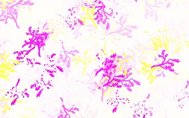 Light Pink, Yellow vector doodle pattern with leaves, branches.