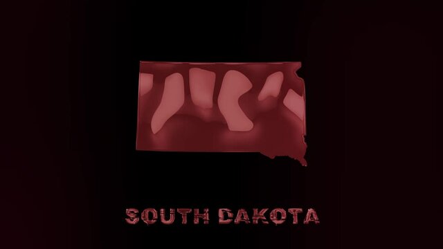 South Dakota state lettering with glitch art effect. South Dakota state. USA. United States of America. Text or labels South Dakota with silhouette