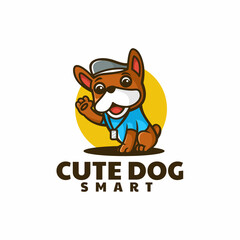 Vector Logo Illustration Cute Dog Mascot Cartoon Style.