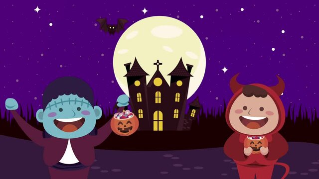 children disguised as frankenstein and devil characters