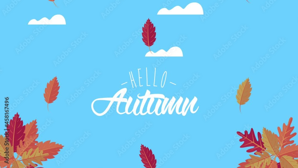 Sticker hello autumn lettering with animation