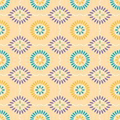 Japanese Colorful Flower Diamond Vector Seamless Pattern