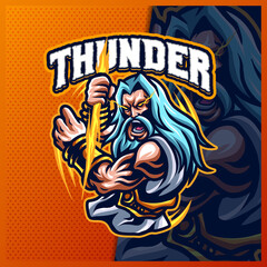 Zeus Thunder God mascot esport logo design illustrations vector template, Greece Ancient Gods logo for team game streamer merch, full color cartoon style © FNR Graphics