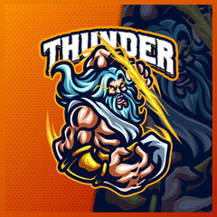 Zeus Thunder God mascot esport logo design illustrations vector template, Greece Ancient Gods logo for team game streamer merch, full color cartoon style © FNR Graphics