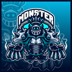 Knight Warrior Monster mascot esport logo design illustrations vector template, Steal Guardian Monster logo for team game streamer merch, full color cartoon style © FNR Graphics