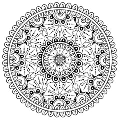 Circular pattern in the form of mandala with flower for henna, mehndi, tattoo, decoration. 