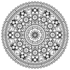 Circular pattern in the form of mandala with flower for henna, mehndi, tattoo, decoration. 