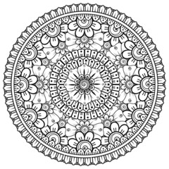 Circular pattern in the form of mandala with flower for henna, mehndi, tattoo, decoration. 