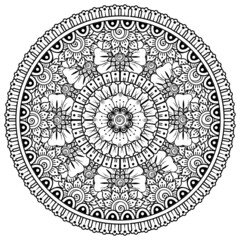 Circular pattern in the form of mandala with flower for henna, mehndi, tattoo, decoration. 