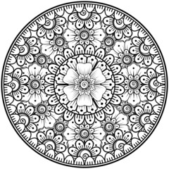 Circular pattern in the form of mandala with flower for henna, mehndi, tattoo, decoration. 