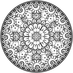 Circular pattern in the form of mandala with flower for henna, mehndi, tattoo, decoration. 