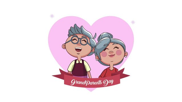 happy grandparents day lettering with couple lovers in heart