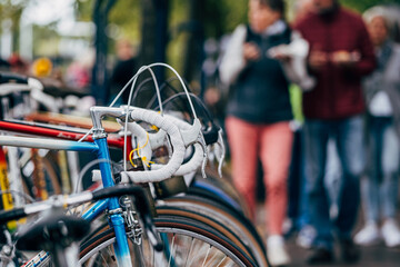 close up of handlebar of retro styled bicycle