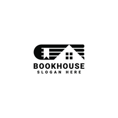 Book and house logo for building or education logo design vector in black white bw color