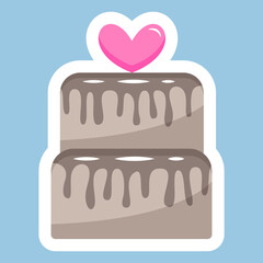 chocolate cake with heart sticker. Vector illustration isolated on color backgrounds 