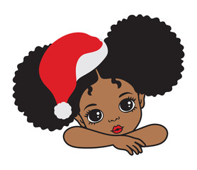 Cute African American black girl with afro puff hair resting on her arms vector illustration.