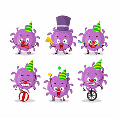 Cartoon character of virus particle with various circus shows
