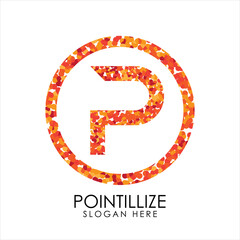 Letter P logo design in pointillize effect. Branding letter logo in white background.