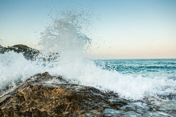 Beautiful beach with very clean and azure water on the mediterranean sea in the island of Ibiza, Spain
