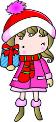 vector cartoon cute girl with gift