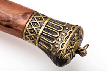 Beautiful patterns on the katana saber on the handle and protective case, close-up