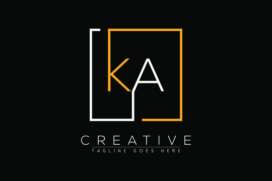 Initial letter ka, ak, a, k elegant and luxury Initial with Rectangular frame minimal monogram logo design vector template