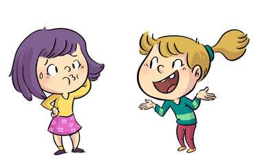Illustration of little girls talking in a funny way