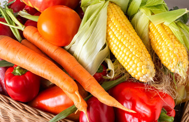 Summer food made from fresh vegetables sold in the store, background. Natural vegetables grown on land without pesticides and chemicals