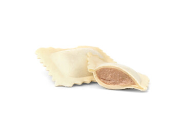 Raw meat dumplings isolated on white background.