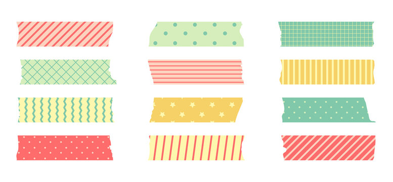 Set Of Colorful Patterned Washi Tape Strips And Pieces Of Duct Paper Stock  Illustration - Download Image Now - iStock