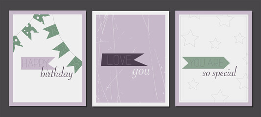 Vector illustration set of 3 greeting cards.