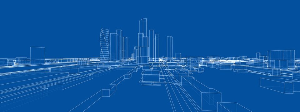 Vector 3d urban landscape. Buildings and roads