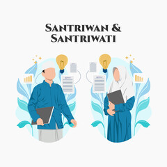 Muslim woman and man in blue carrying books