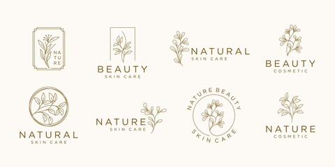Set of logos for botanical, woman, beauty product, boutique, herbal, nature, elegant, stylish, editable and resizable EPS 10.