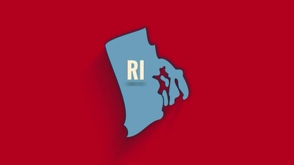3d animated map showing the state of Rhode Island from the United State of America. USA. 3d Rhode Island state with shadow on red background