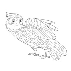 Contour linear illustration for coloring book with decorative falkon. Beautiful predatory  bird,  anti stress picture. Line art design for adult or kids  in zen-tangle style, tatoo and coloring page.