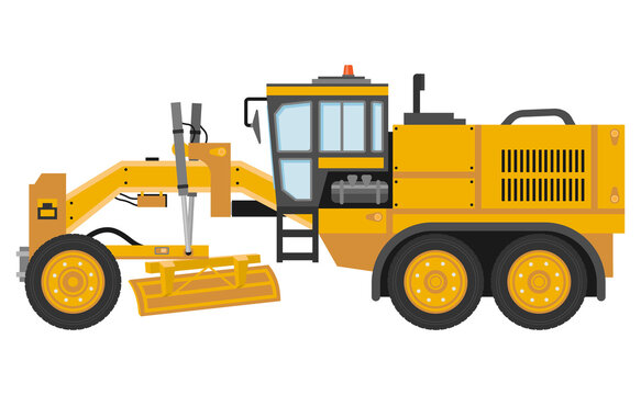 Grader. Heavy equipment and machinery, detailed vector illustration. Isolated on white.