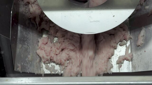 Fish factory. Making fish farm on a large automatic machine. Pollock mince.