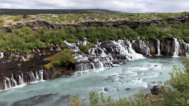Hraunfossar Waterfalls in summer season, Iceland