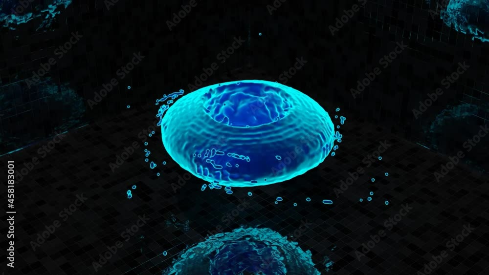 Poster Abstract background with animated twisted liquid shape on a black background. Design. Unusual liquid substance transforming and rotating fast.