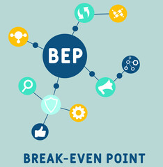 BEP - Break-Even Point acronym. business concept background.  vector illustration concept with keywords and icons. lettering illustration with icons for web banner, flyer, landing 