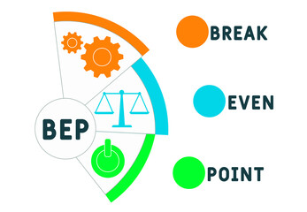 BEP - Break-Even Point acronym. business concept background.  vector illustration concept with keywords and icons. lettering illustration with icons for web banner, flyer, landing 