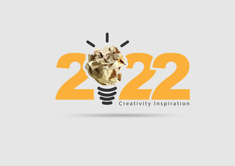 Logo 2022 new year Creativity inspiration, With crumpled paper ball light bulb ideas concept design, Vector illustration