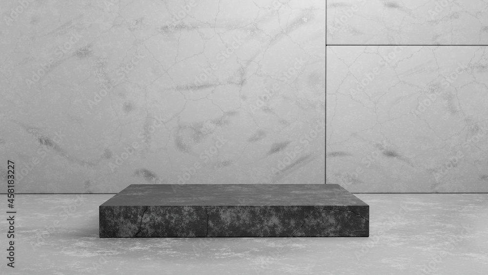 Poster 3d rendering concrete pedestal podium on grey background for presentation mockup template.geometry e