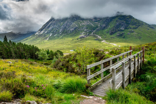 Along the West Highland Way. A wooden walkway at the foot of Devil's stair
