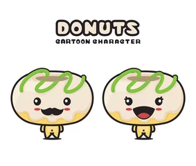 Fotobehang cute donuts mascot, food cartoon illustration © yoongart