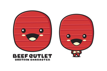 cute beef cutlet mascot, food cartoon illustration